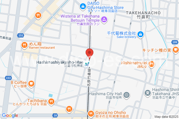 羽島市役所前メンズエステの地図です。map of Hashimashiyakushomae station where spa and massage salons are located