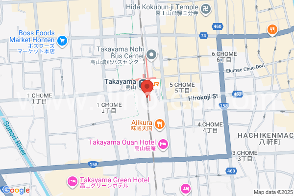 高山メンズエステの地図です。map of Takayama station where spa and massage salons are located