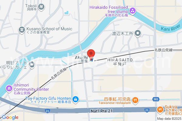 明智(明知)メンズエステの地図です。map of Akechi station where spa and massage salons are located