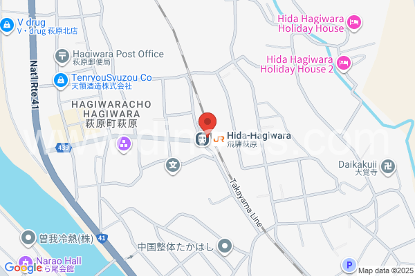飛騨萩原メンズエステの地図です。map of Hida-Hagiwara station where spa and massage salons are located