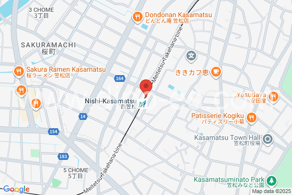 西笠松メンズエステの地図です。map of Nishi-Kasamatsu station where spa and massage salons are located