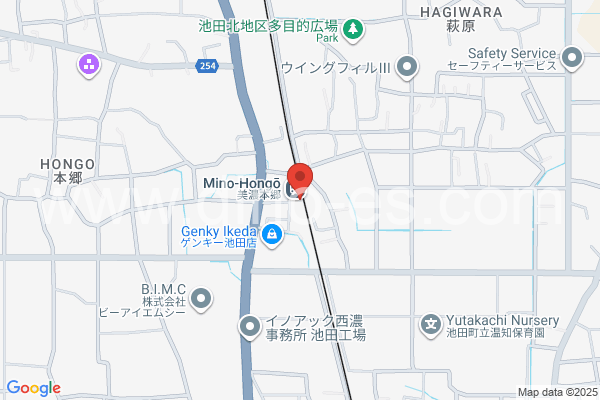 美濃本郷メンズエステの地図です。map of Mino-Hongō station where spa and massage salons are located