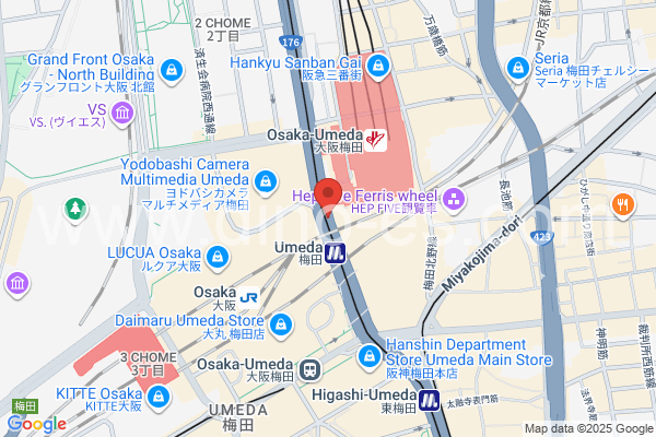 梅田メンズエステの地図です。map of Umeda station where spa and massage salons are located