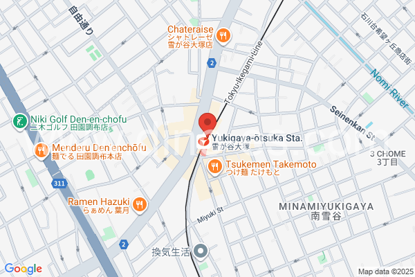 雪が谷大塚メンズエステの地図です。map of Yukigaya-Ōtsuka station where spa and massage salons are located
