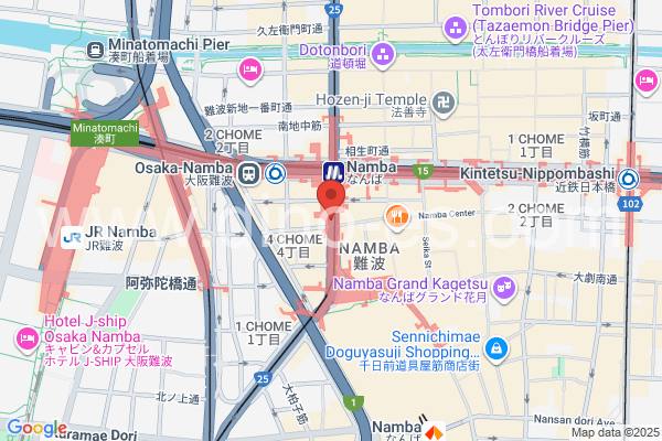 なんば(大阪市営)メンズエステの地図です。map of Nanba station where spa and massage salons are located