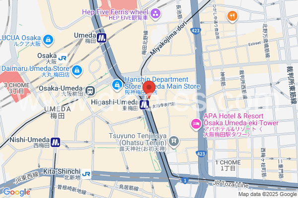 東梅田メンズエステの地図です。map of Higashi-Umeda station where spa and massage salons are located