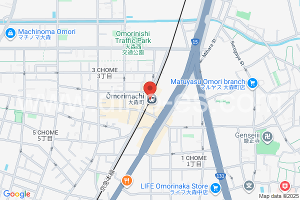 大森町メンズエステの地図です。map of Ōmorimachi station where spa and massage salons are located