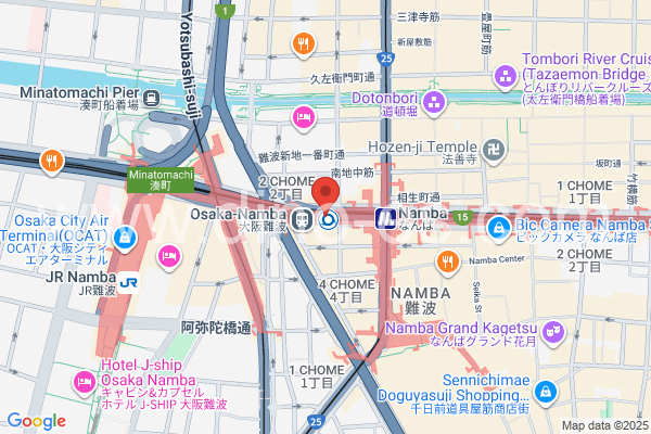 大阪難波メンズエステの地図です。map of Ōsaka Namba station where spa and massage salons are located