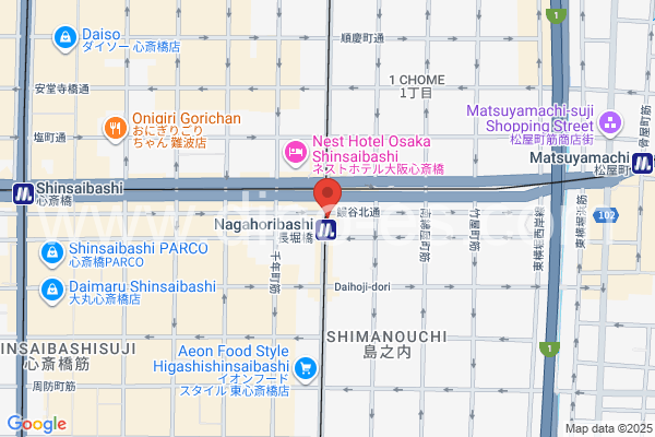 長堀橋メンズエステの地図です。map of Nagahoribashi station where spa and massage salons are located