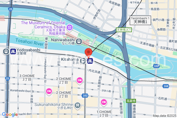 北浜(大阪)メンズエステの地図です。map of Kitahama station where spa and massage salons are located