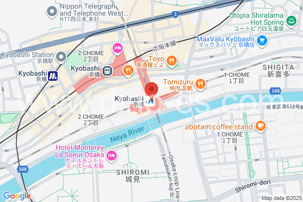 京橋(大阪)メンズエステの地図です。map of Kyōbashi station where spa and massage salons are located