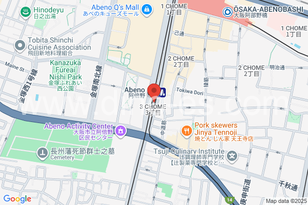 阿倍野メンズエステの地図です。map of Abeno station where spa and massage salons are located