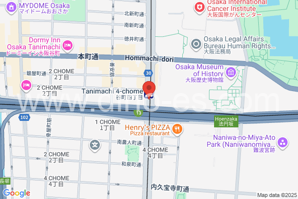 谷町四丁目メンズエステの地図です。map of Tanimachi Yonchōme station where spa and massage salons are located