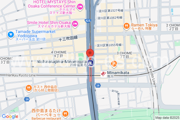 西中島南方メンズエステの地図です。map of Nishinakajima-Minamigata station where spa and massage salons are located