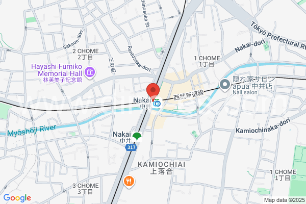 中井メンズエステの地図です。map of Nakai station where spa and massage salons are located