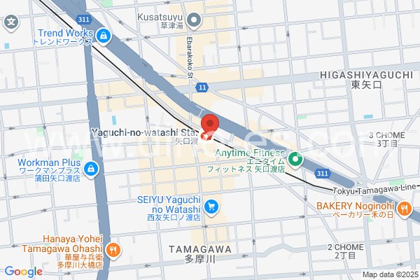 矢口渡メンズエステの地図です。map of Yaguchinowatashi station where spa and massage salons are located