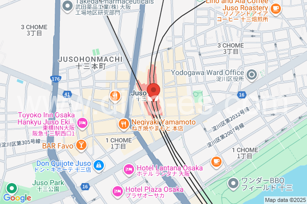十三メンズエステの地図です。map of Jūsō station where spa and massage salons are located