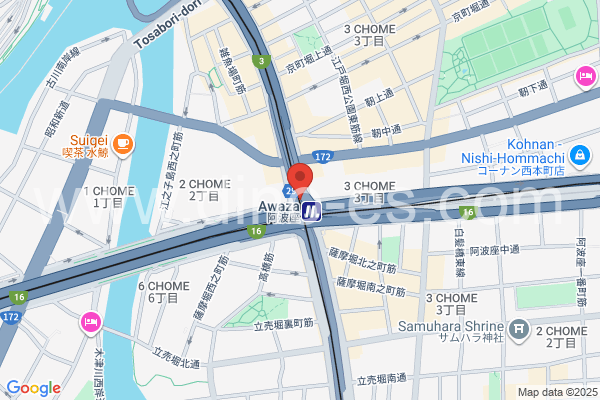 阿波座メンズエステの地図です。map of Awaza station where spa and massage salons are located