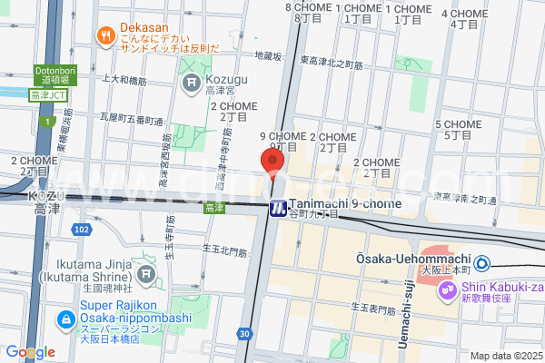 谷町九丁目メンズエステの地図です。map of Tanimachi Kyūchōme station where spa and massage salons are located