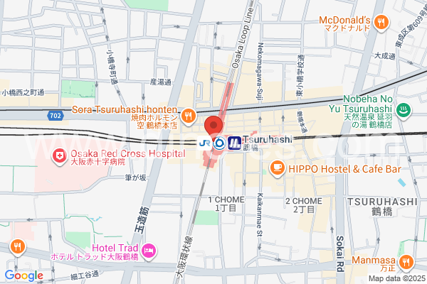 鶴橋メンズエステの地図です。map of Tsuruhashi station where spa and massage salons are located