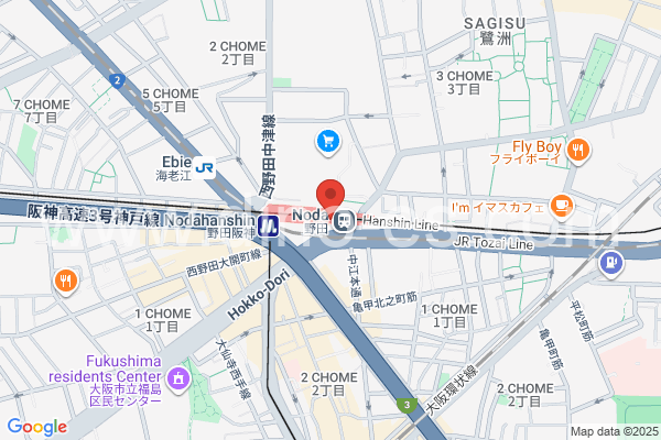 野田阪神メンズエステの地図です。map of Nodahanshin station where spa and massage salons are located
