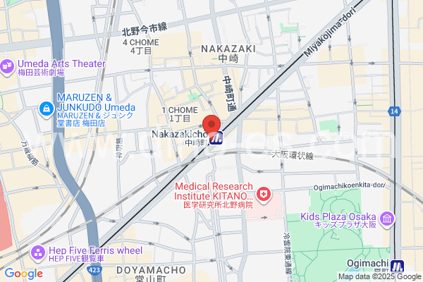 中崎町メンズエステの地図です。map of Nakazakichō station where spa and massage salons are located