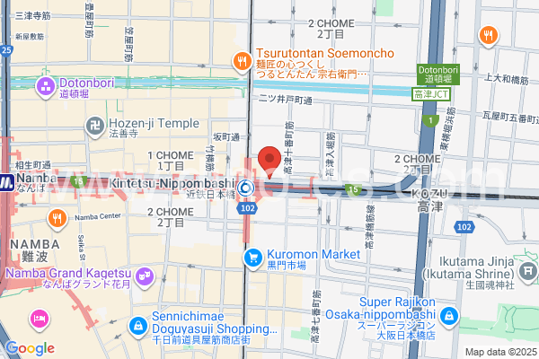 日本橋(大阪)メンズエステの地図です。map of Nippombashi station where spa and massage salons are located