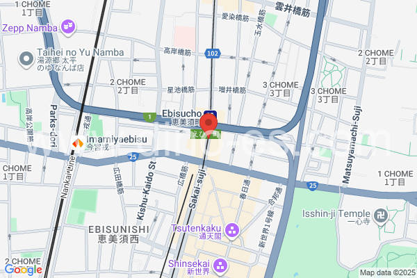 恵美須町メンズエステの地図です。map of Ebisuchō station where spa and massage salons are located