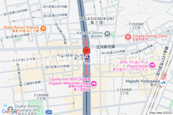 東三国メンズエステの地図です。map of Higashi-Mikuni station where spa and massage salons are located