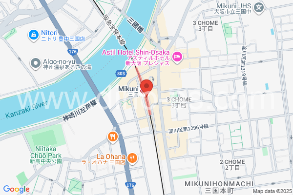 三国(大阪)メンズエステの地図です。map of Mikuni station where spa and massage salons are located