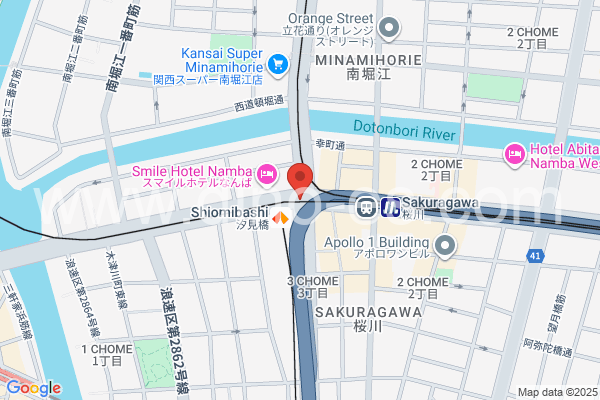 桜川(大阪)メンズエステの地図です。map of Sakuragawa station where spa and massage salons are located