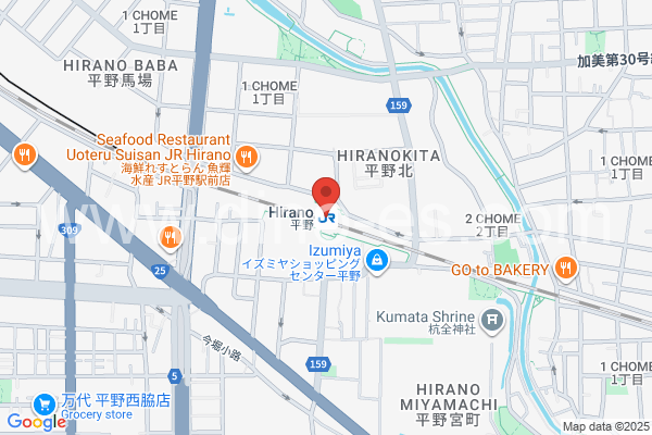 平野(ＪＲ)メンズエステの地図です。map of Hirano station where spa and massage salons are located
