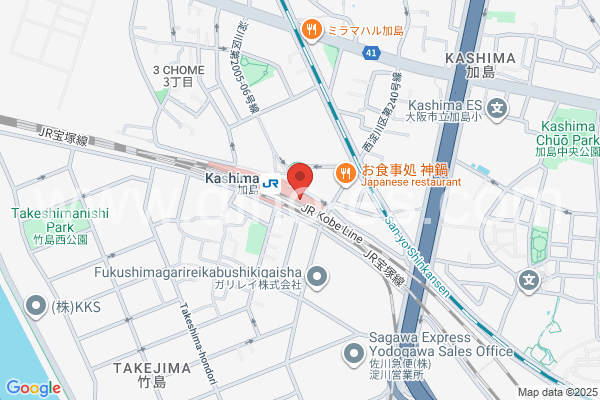 加島メンズエステの地図です。map of Kashima station where spa and massage salons are located