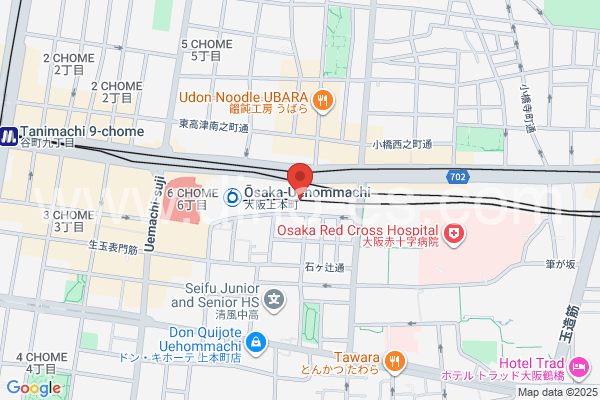 大阪上本町メンズエステの地図です。map of Ōsaka Uehommachi station where spa and massage salons are located