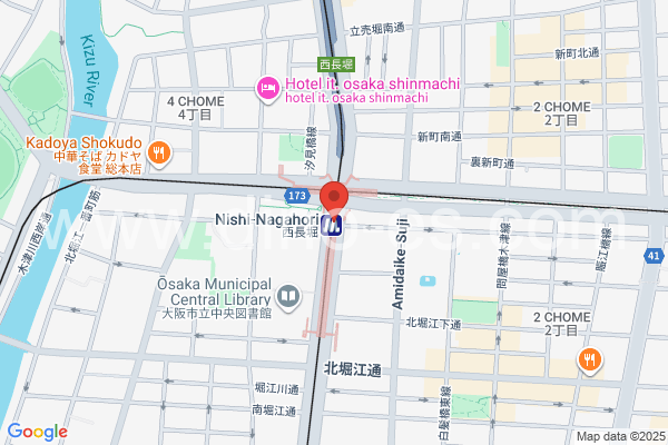 西長堀メンズエステの地図です。map of Nishi-Nagahori station where spa and massage salons are located