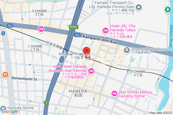 穴守稲荷メンズエステの地図です。map of Anamoriinari station where spa and massage salons are located