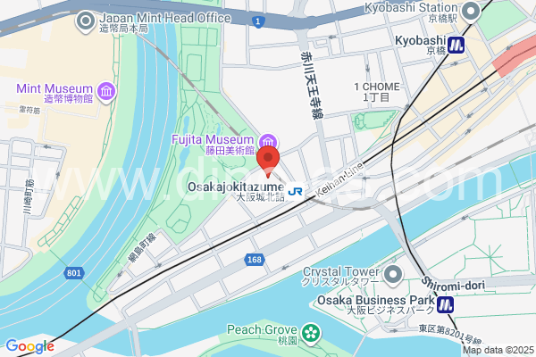 大阪城北詰メンズエステの地図です。map of Ōsakajō-kitazume station where spa and massage salons are located