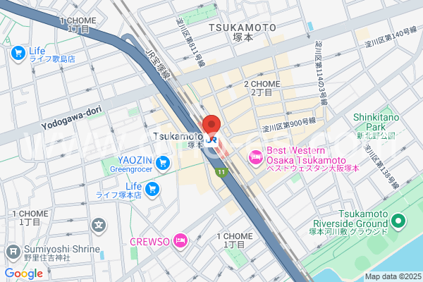 塚本メンズエステの地図です。map of Tsukamoto station where spa and massage salons are located