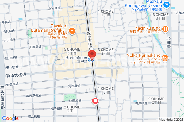 針中野メンズエステの地図です。map of Harinakano station where spa and massage salons are located