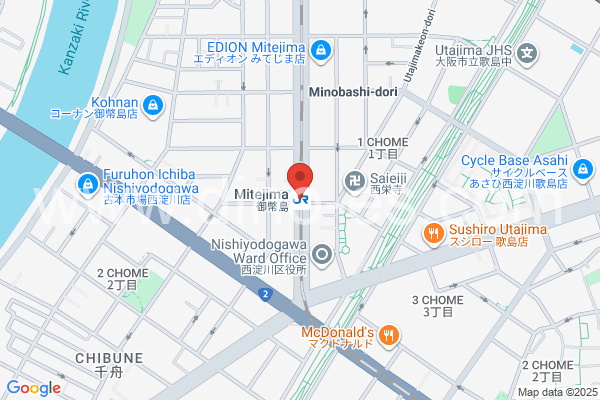御幣島メンズエステの地図です。map of Mitejima station where spa and massage salons are located