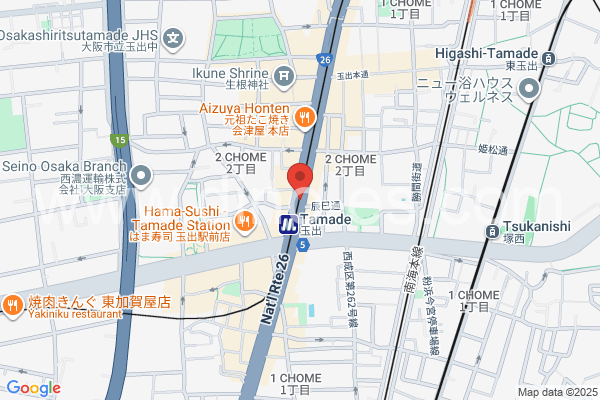 玉出メンズエステの地図です。map of Tamade station where spa and massage salons are located