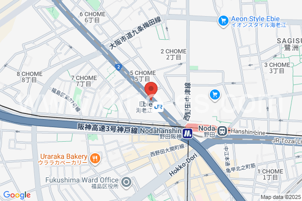 海老江メンズエステの地図です。map of Ebie station where spa and massage salons are located