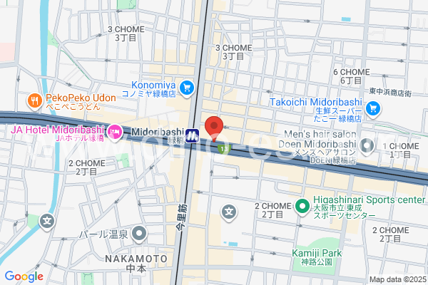 緑橋メンズエステの地図です。map of Midoribashi station where spa and massage salons are located
