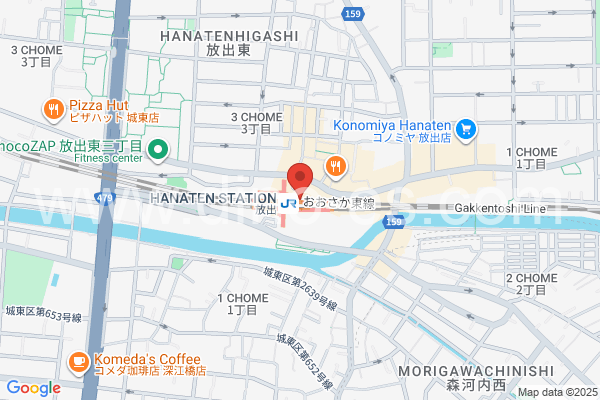 放出メンズエステの地図です。map of Hanaten station where spa and massage salons are located