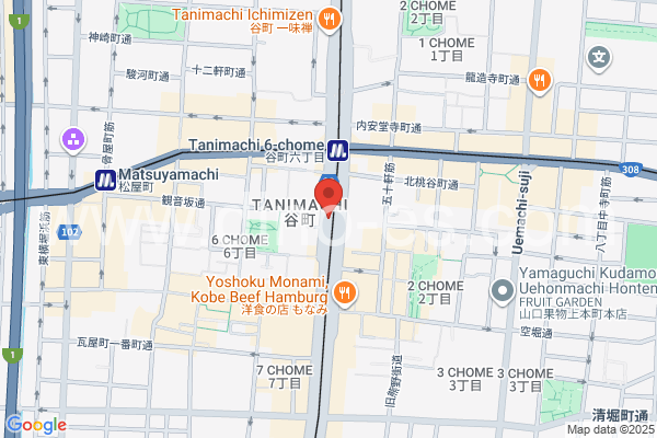 谷町六丁目メンズエステの地図です。map of Tanimachi Rokuchōme station where spa and massage salons are located