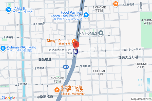 南巽メンズエステの地図です。map of Minami-Tatsumi station where spa and massage salons are located