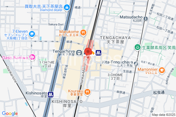 天下茶屋メンズエステの地図です。map of Tengachaya station where spa and massage salons are located