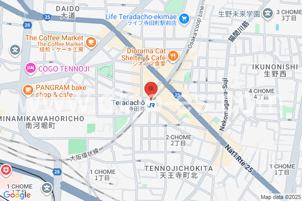 寺田町メンズエステの地図です。map of Teradachō station where spa and massage salons are located