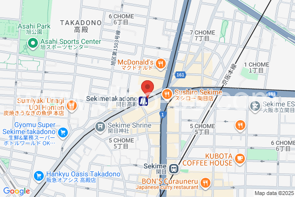 関目高殿メンズエステの地図です。map of Sekime-Takadono station where spa and massage salons are located
