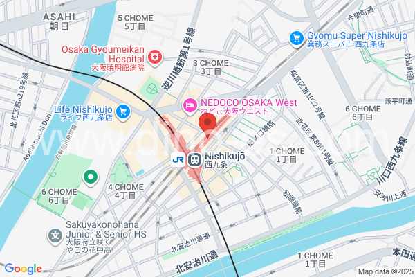 西九条メンズエステの地図です。map of Nishikujō station where spa and massage salons are located